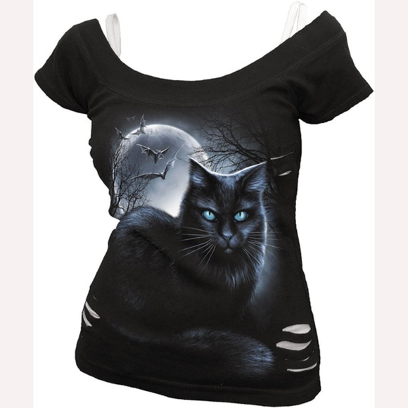 spiral direct Tops - Spiral Direct Black cat full moon bats S